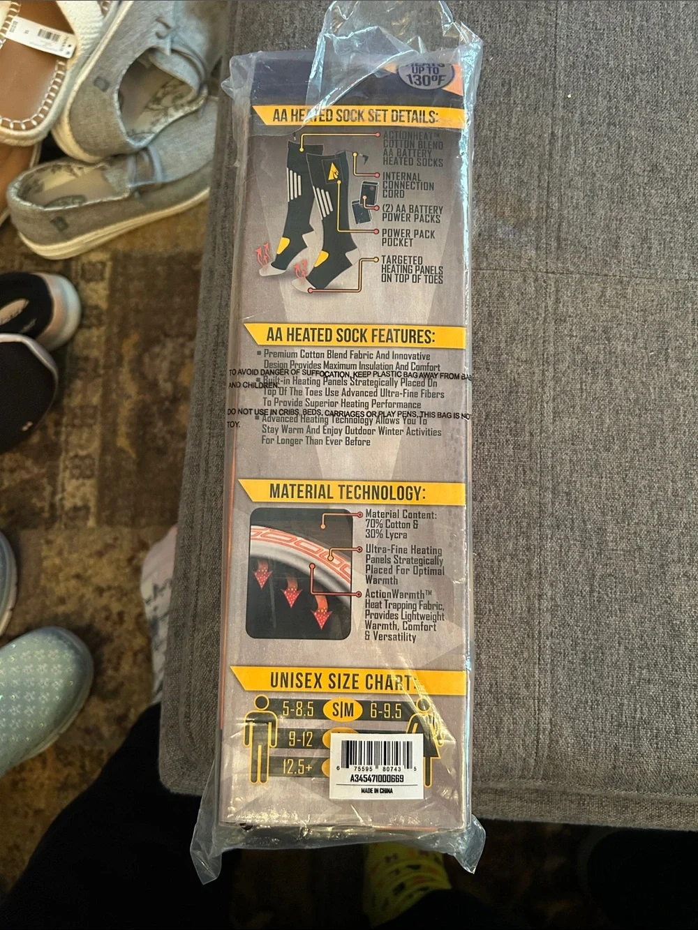 ActionHeat AA Battery Heated Socks — Black with Orange Accents